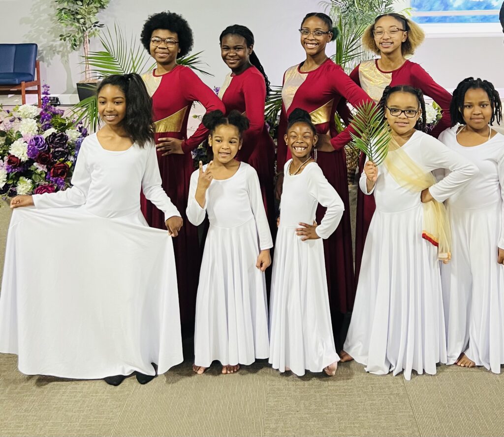 Young girls dressed in praise dance attire 